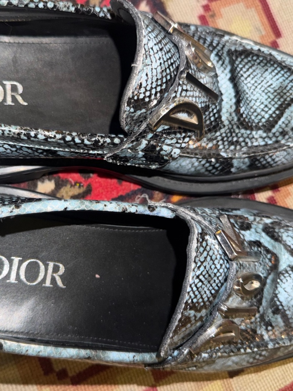 Christian Dior python-print leather loafers